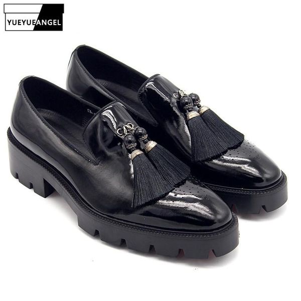 

new arrival slip on tassel loafers men thick platform shoes black mocasines hombre leather formal shoes plus size