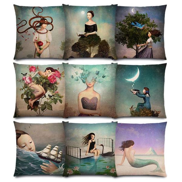 

Elegant Lady Lovely Girl Shakespeare Fantasy Painting Moon Night Swan Dream Trees Classical Cushion Cover Sofa Throw Pillow Case