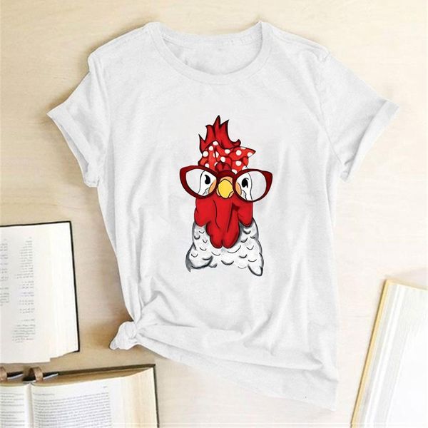 

cock with scarf and glasses printing t-shirts women summer graphic tees harajuku tshirt women funny crew neck camisetas mujer, White