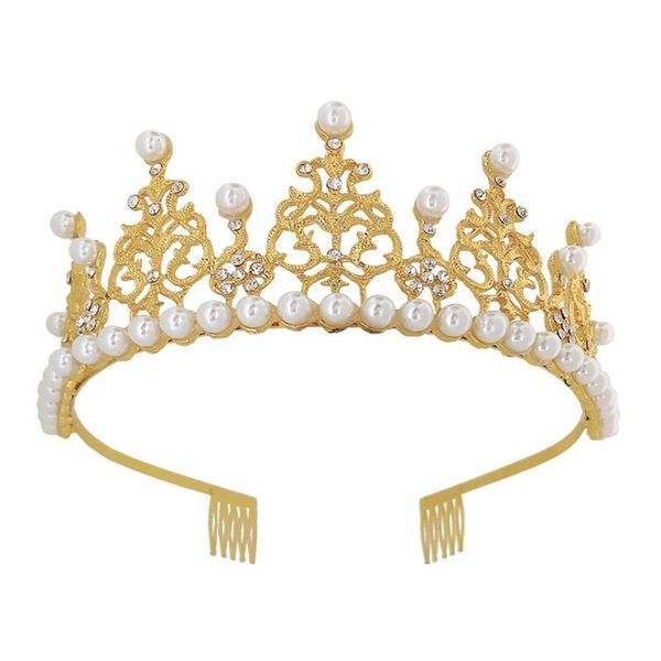 

rhinestone birthday crown delicate crown headdress children's crown birthday gift graduation ceremony hair accessory (golden) sqcnee