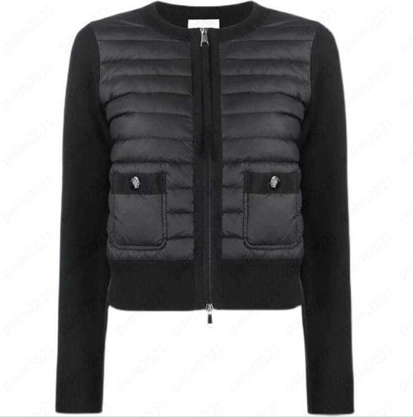 

monclair womens down jackets round neckknitted lightweight short black and white zipper casual jacket winter french brand, Black;brown