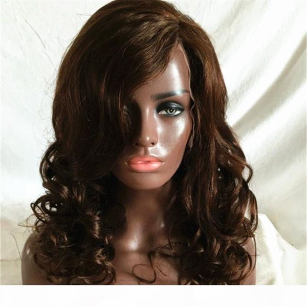 

brown color 8-24inch natural wave lace full lace virgin hair wigs for black women pre plucked lace front wig, Black;brown
