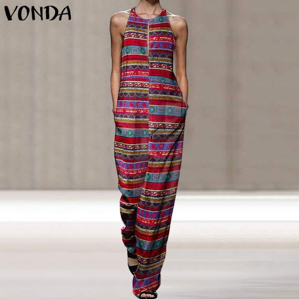 

women's jumpsuits & rompers women summer cotton jumpsuit bohemian vintage printed long pants loose playsuit pantalon sleeveless femme o, Black;white