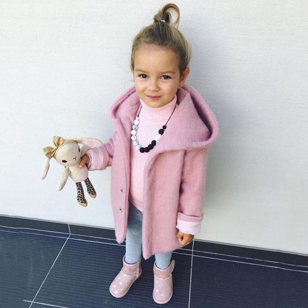 

new spring autumn fall hooded full button solid kids coat for girls kids clothes long coats for girls clothes 2-6y baby girl, Blue;gray