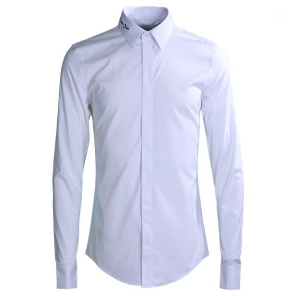 

men shirt luxury halloween bat embroidery party mens shirts fashon long sleeve slim shirts men plus size 4xl man1, White;black