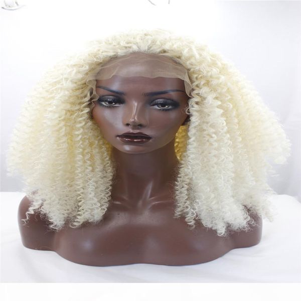 

wig for fashion lave front wigs curly hair hand tied synthetic hair lace front full wigs glueless mixed blonde 99#613m27 blond curly hair, Black;brown