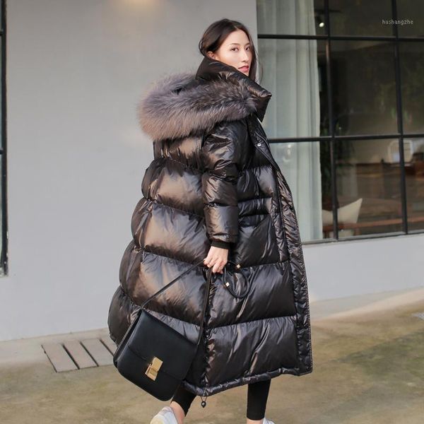 

hstar black glossy women winter jacket big fur collar winter coat women long down parka lady hooded parkas warm cotton jackets1