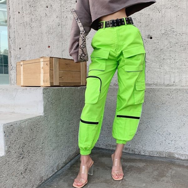 

women high waist pockets cargo pants with fitted cuffs and zip details, Black