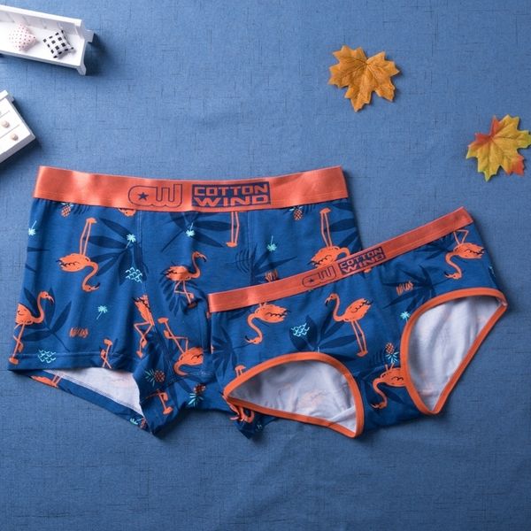 Flamingo padrão de algodão de algodão macho underwear casais cuecas moda respirável macio mens cueca calzoncillos sem costura calcinha lj201110