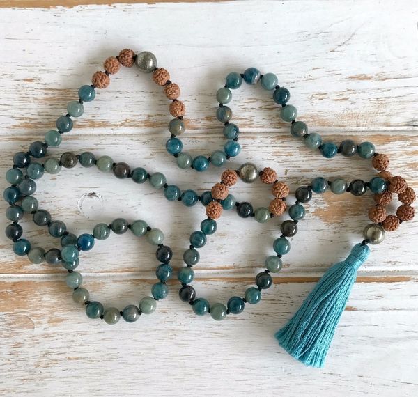 

108 mala bead necklace natural apatite necklace hand knotted yoga jewelry prayer tassel necklaces meditation necklaces boho mala t200113, Silver