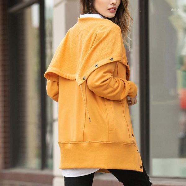 

fashion single breasted jacket women autumn winter slim outerwear long sleeve soft hooded versatile solid color coat1, Black;brown