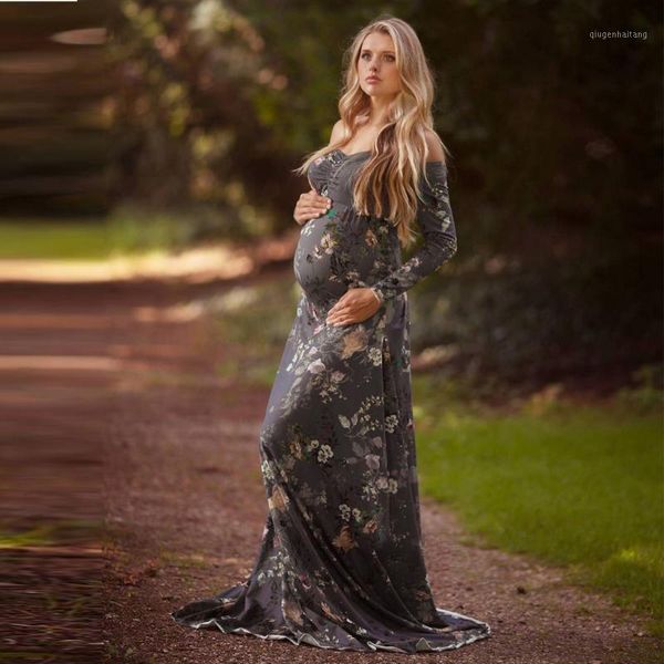 

vetement femme 2021 women regnants maternity clothes dress pography props off shoulder long sleeve print dress1 dresses, White