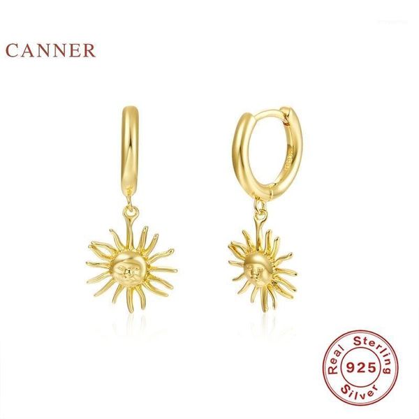 

canner sun shape creative simple earrings for women 100% real 925 sterling silver earrings hoops korean fine jewelry pendientes1, Golden;silver