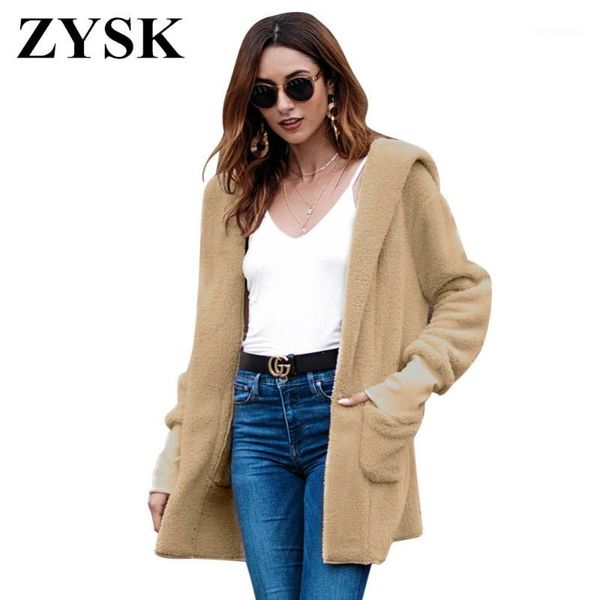

women's wool & blends zysk velvet pocket hooded women coat open stitch female casual winter cashmere coats long sleeve american style c, Black