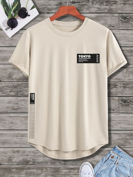 

men slogan print round neck tee a02d#, White;black