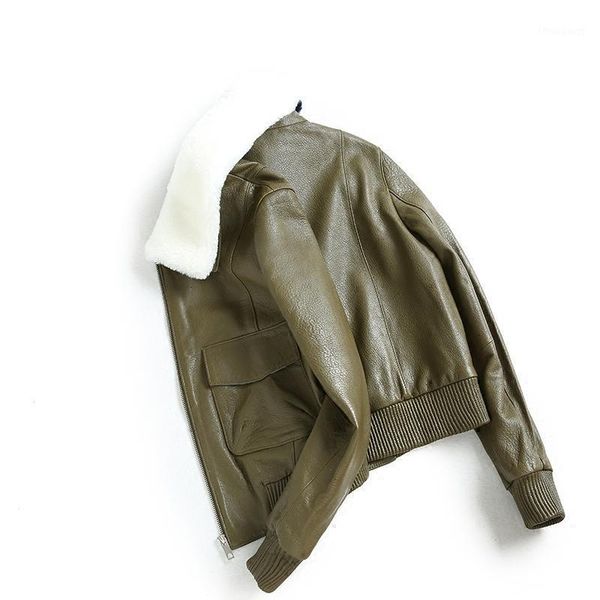 

100% real sheepskin coat female winter thick fur collar leather jacket women korean streetwear genuine leather jackets lw24671, Black