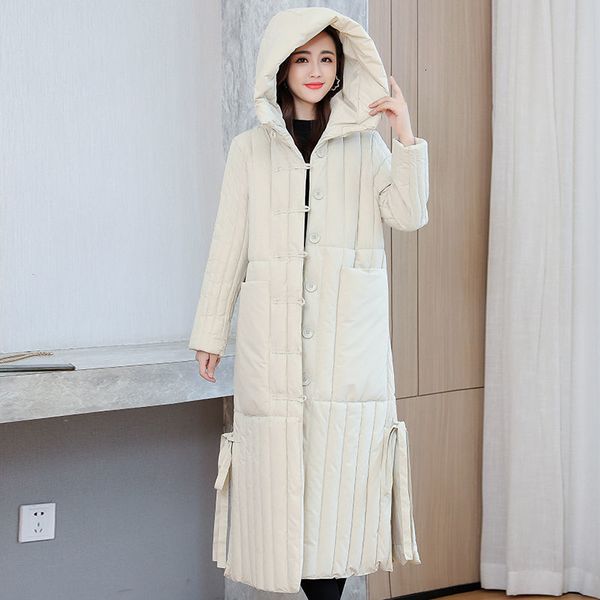 

2021 new female winter korean version releases large size with hood woman single-breasted long down quilted jacket 0x0j, Black