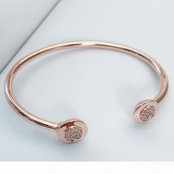 

rose gold signature open bangle bracelet original box for pandora 925 sterling silver cuff bracelet set for women, Black