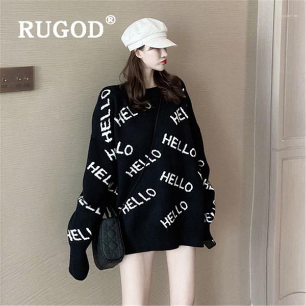 

rugod new korean style streetwear loose letter pattern o-neck sweaters elegant pullover ladies woman winter fashion 20201, White;black