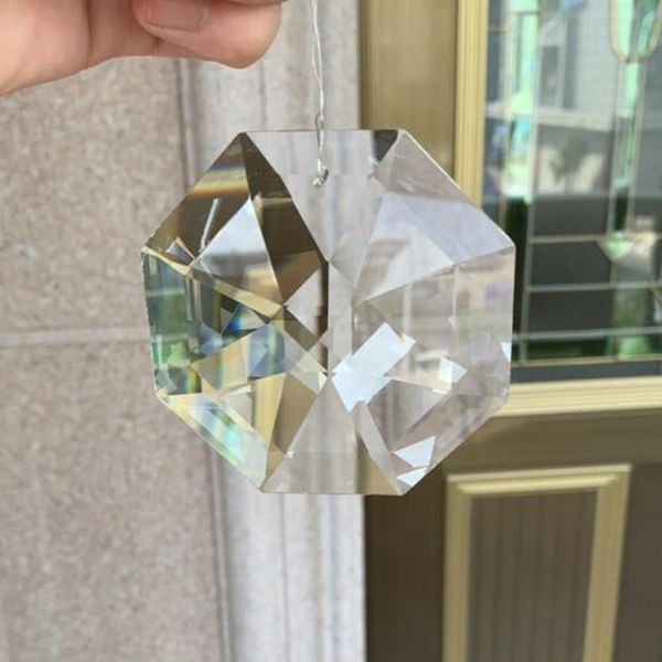 

75mm suncatcher octagon disc faceted glass art crystal prism chandelier 1hole diy pendant hanging ornament lamp parts h wmtpbs