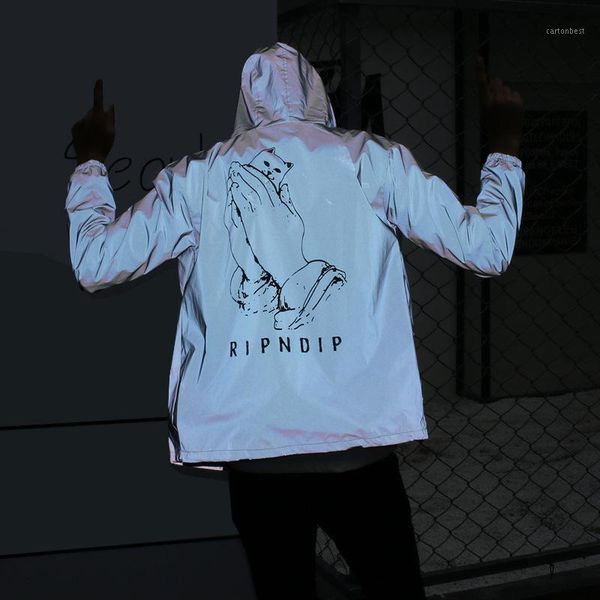 

men's trench coats autumn reflective hooded jacket tide sports student lovers windbreaker waterproof super night q1, Tan;black