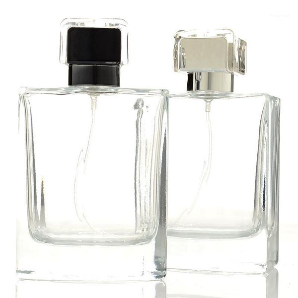 

empty 100ml refillable perfume bottle square clear glass cosmetic container perfume atomizer spray pump bottle 5 pcs/lot1