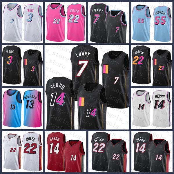 

basketball jersey jimmy 22 butler dwayne dwyane 3 wade mens tyler 14 herro kyle 7 lowry bam 13 adebayo duncan 55 robinson black, Black;red