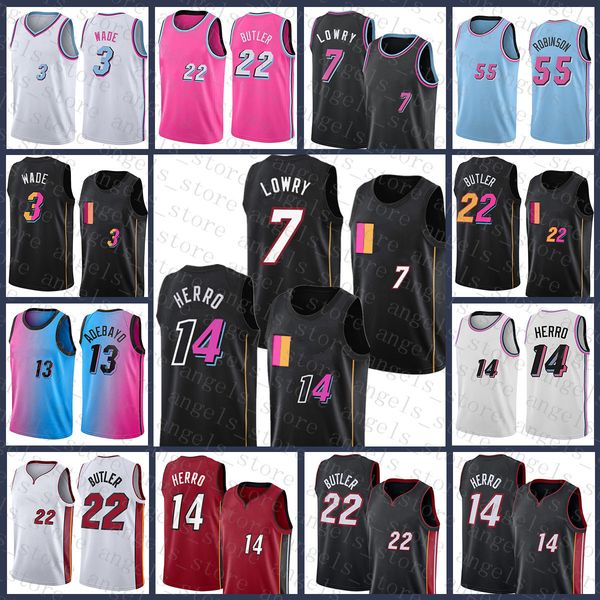 Barato Jersey Jersey Jimmy 22 Butler Dwayne Dwyane 3 Wade Mens Tyler 14 Herro Kyle 7 Lowry Bam 13 Adebayo Duncan 55 Robinson Preto