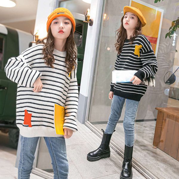 

sweater pullover 2020 new foreign sle autumn and winter clothing korean version 12 girls' 15-year-old children's outer, Blue