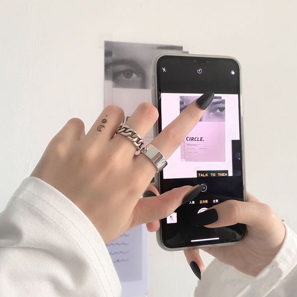 

smooth ring for women's fashion personality adjustable ring combination, Silver