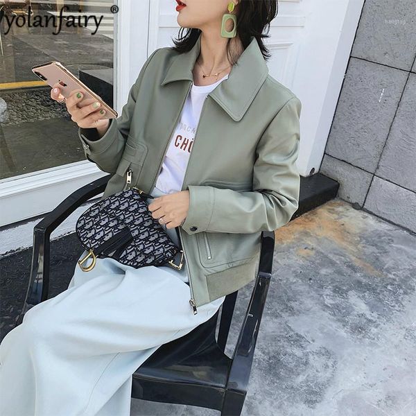 

women's genuine leather jacket short sheepskin coat women 2020 korean clothes motorcycle jacket chaqueta mujer b19d01034 kj41541, Black