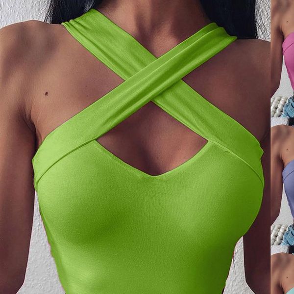 

fluorescent green black spaghtetti strap crop summer harajuku solid slash neck camis women neon streetwear mujer, White
