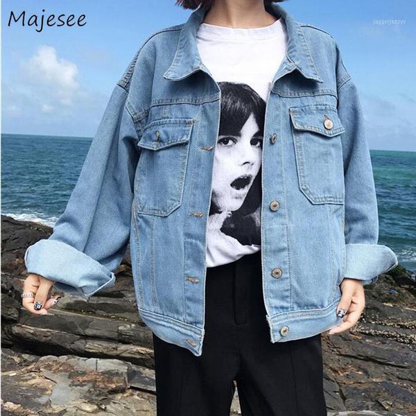 

women's jackets women denim solid blue loose womens coat korean style all-match simple student chic vintage streetwear bf fashion1, Black;brown