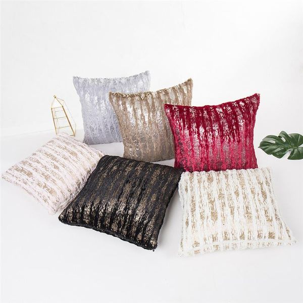 

cushion/decorative pillow plush home decorative cushion cover for sofa furry bronzing striped pillowcases square luxury throw almofada kisse