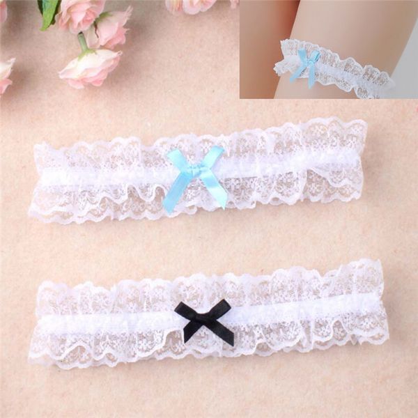 

fashion cosplay party blue garter bow lace floral elastic leg loop wedding garter bridal accessories, Black;white