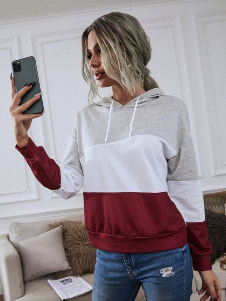 

colorblock drop shoulder drawstring hoodie t4cw#, White;black