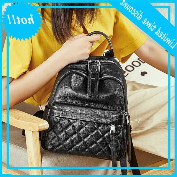 

lingge head 2021 new leather women's bag travel backpack schoolbag