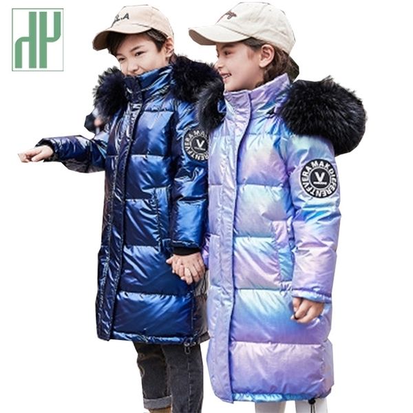 

-30 russian boys winter jacket for girls down kid teenager outerwear waterproof coat parka children real fur clothing snowsuit lj201017, Blue;gray