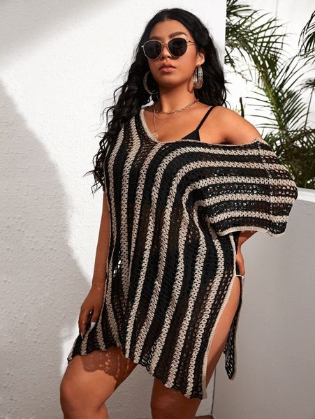

plus striped cover up 897z#, Black
