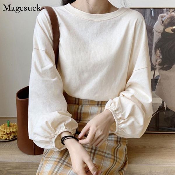 

spring autumn cotton white blouse women 2020 new korean solid women shirts blouses loose lantern long sleeve mujer 121621