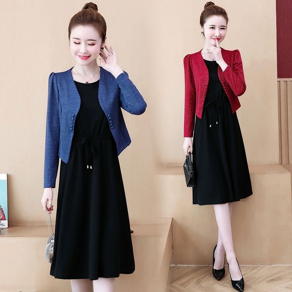 

dq45v large size 2020 slim autumn fat large women's dresswomen's dressfashion new mm western style clothing fit temperament two-pi, Black;gray