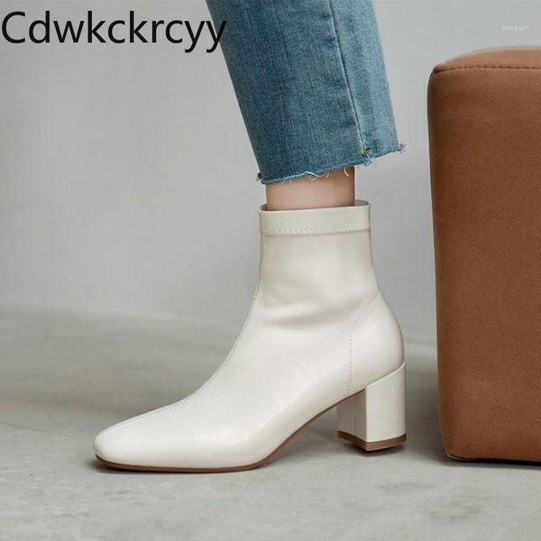 

boots winter the fashion square head short tube stovepipe black beige brown elasticity high heels women boots1