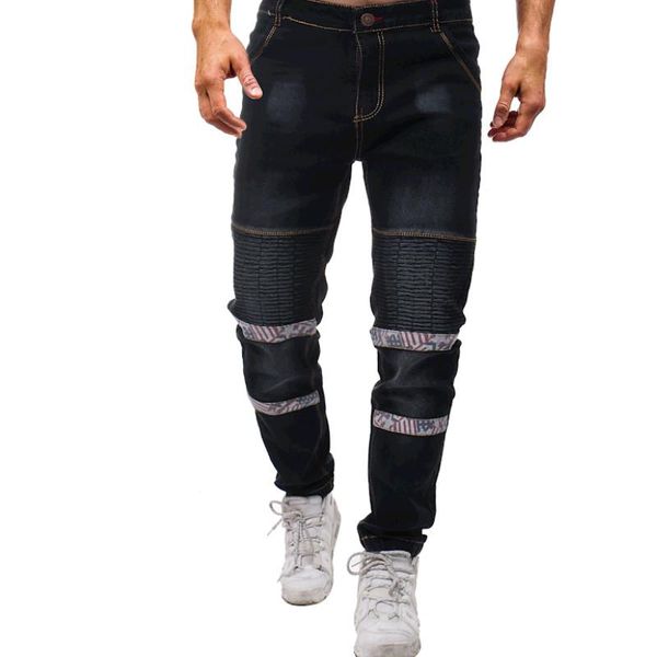 

men's jeans fashion mens men joining together for slim wash white jean pants trousers man plus size 29-36, Blue