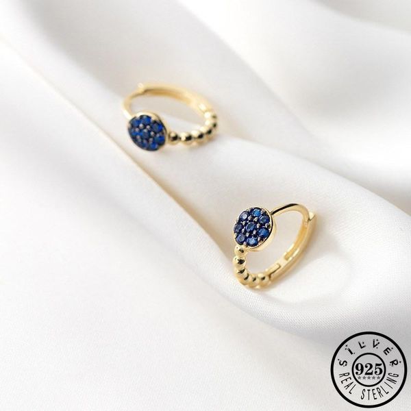 

hoop & huggie 925 sterling silver blue cubic zirconia round circle ear rings earings jewelry gold color plated small hoops earrings for wome, Golden;silver