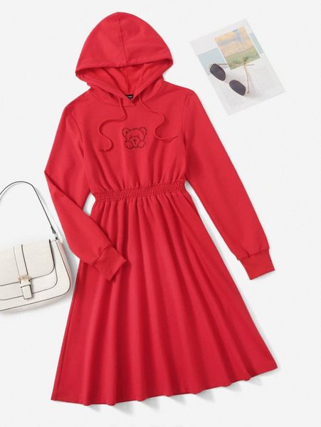 

bear print drawstring hoodie dress r9fq#, White;black