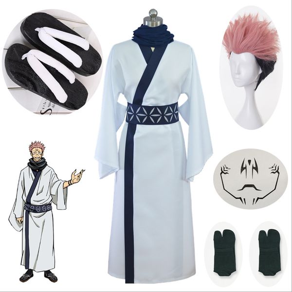 

jujutsu kaisen ryoumen sukuna cosplay costume kimono wig shoes sticker 2 toe socks, Black