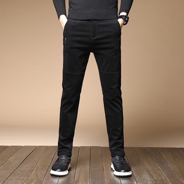 

2021 new autumn newly designer fashion men jeans elastic slim fit casual corduroy business pants korean style winter velvet warm trousers 6u, Blue