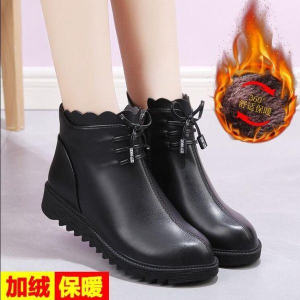

fashion winter women genuine leather ankle boots female thick plush warm snow boots mother waterproof non-slip booties1, Black