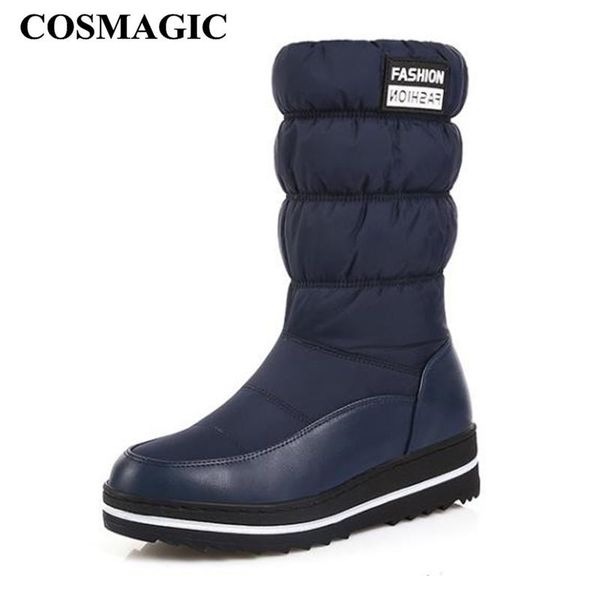 

boots cosmagic 2021 winter women snow waterproof non-slip keep warm plush inside wedge platform long botas mujer, Black