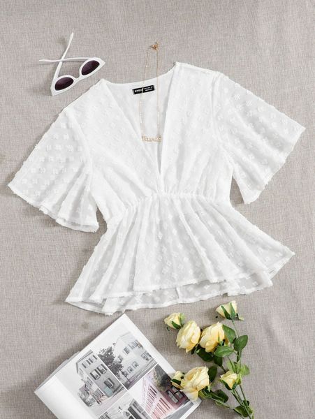 

v neck appliques peplum h8zy#, White